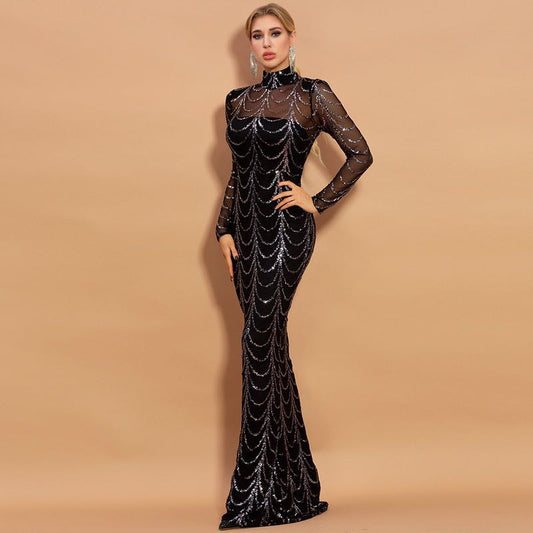 Sequins Maxi Dress - Long-Sleeve Party Dress