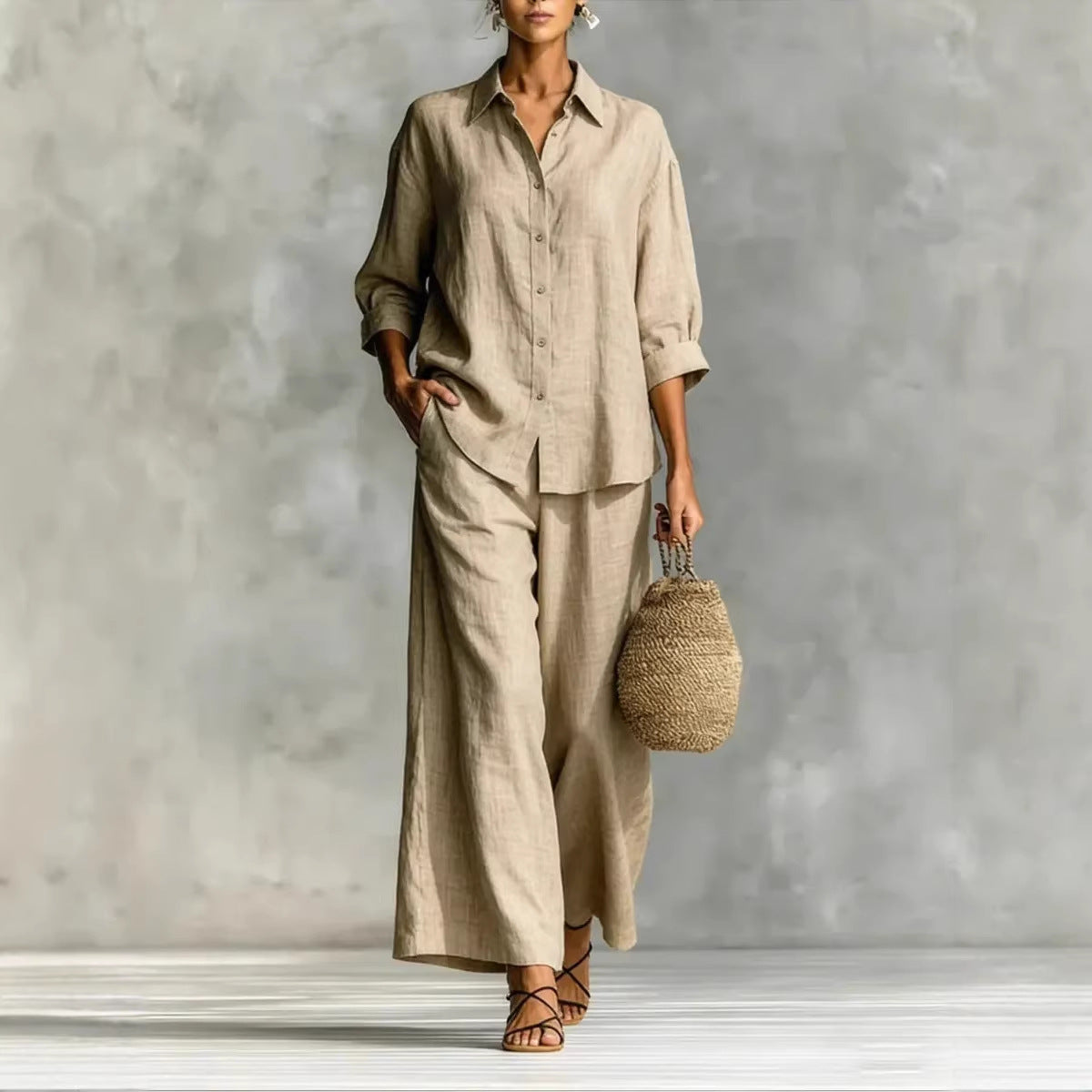Women's Cotton And Linen Wide-leg Pants Suit