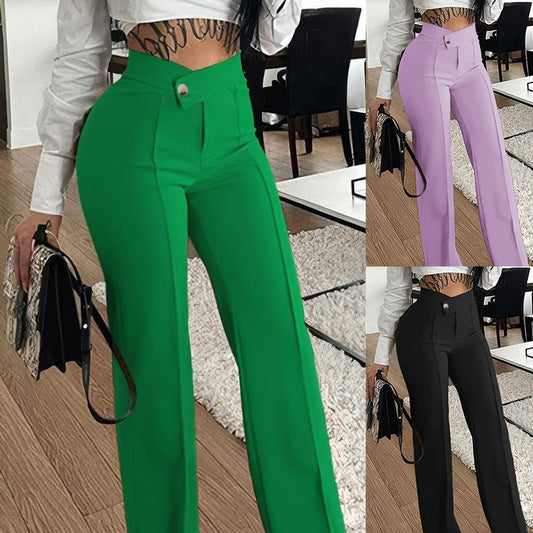 Women's Slim Straight-Leg Pants With Buckle