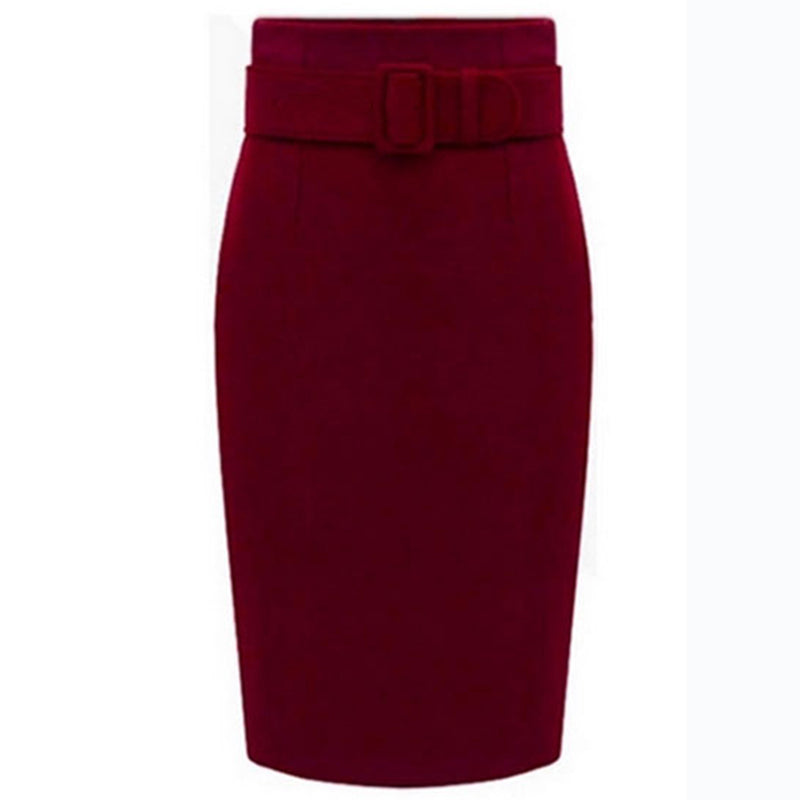 Thick Solid-Colour Mid-Length Wool Woollen Skirt For Women