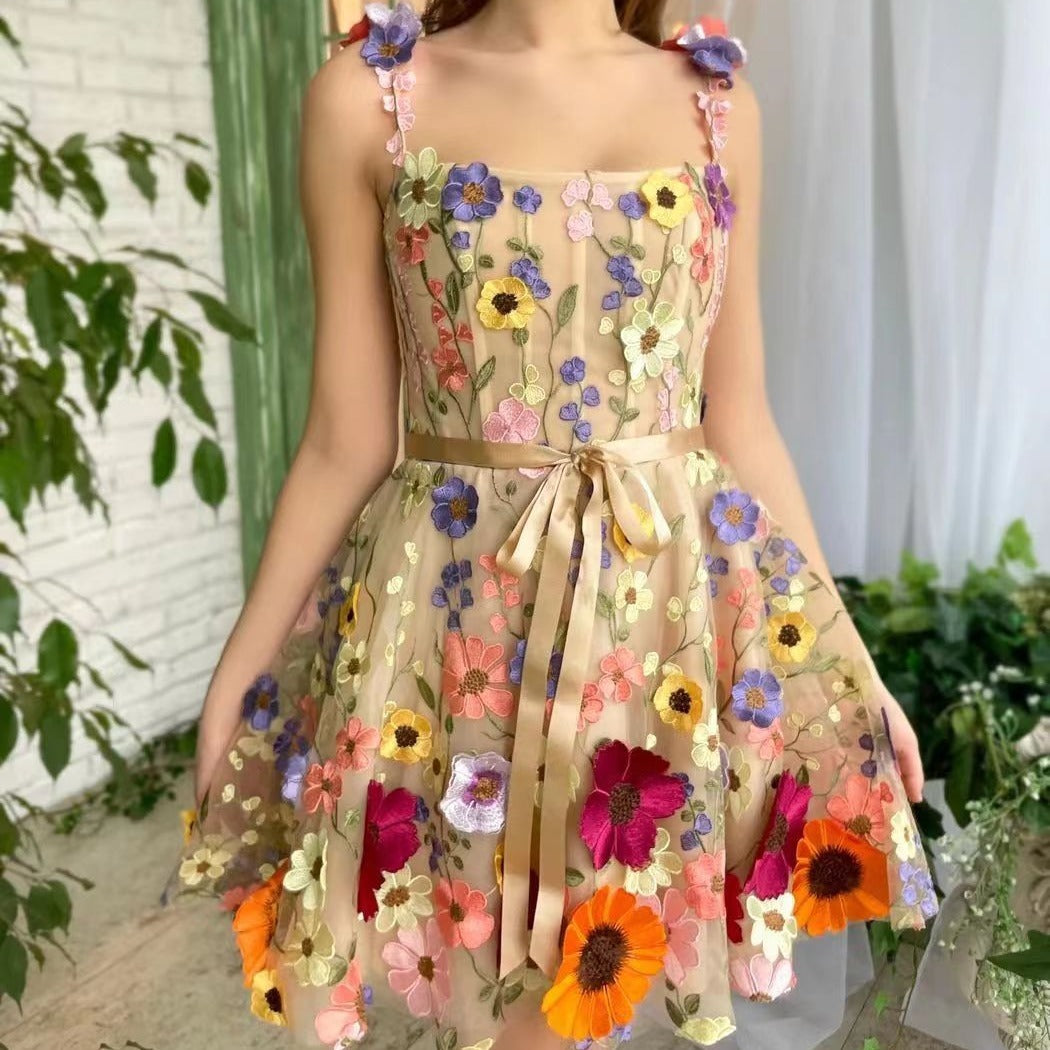 Three-Dimensional Flower Embroidery Dress