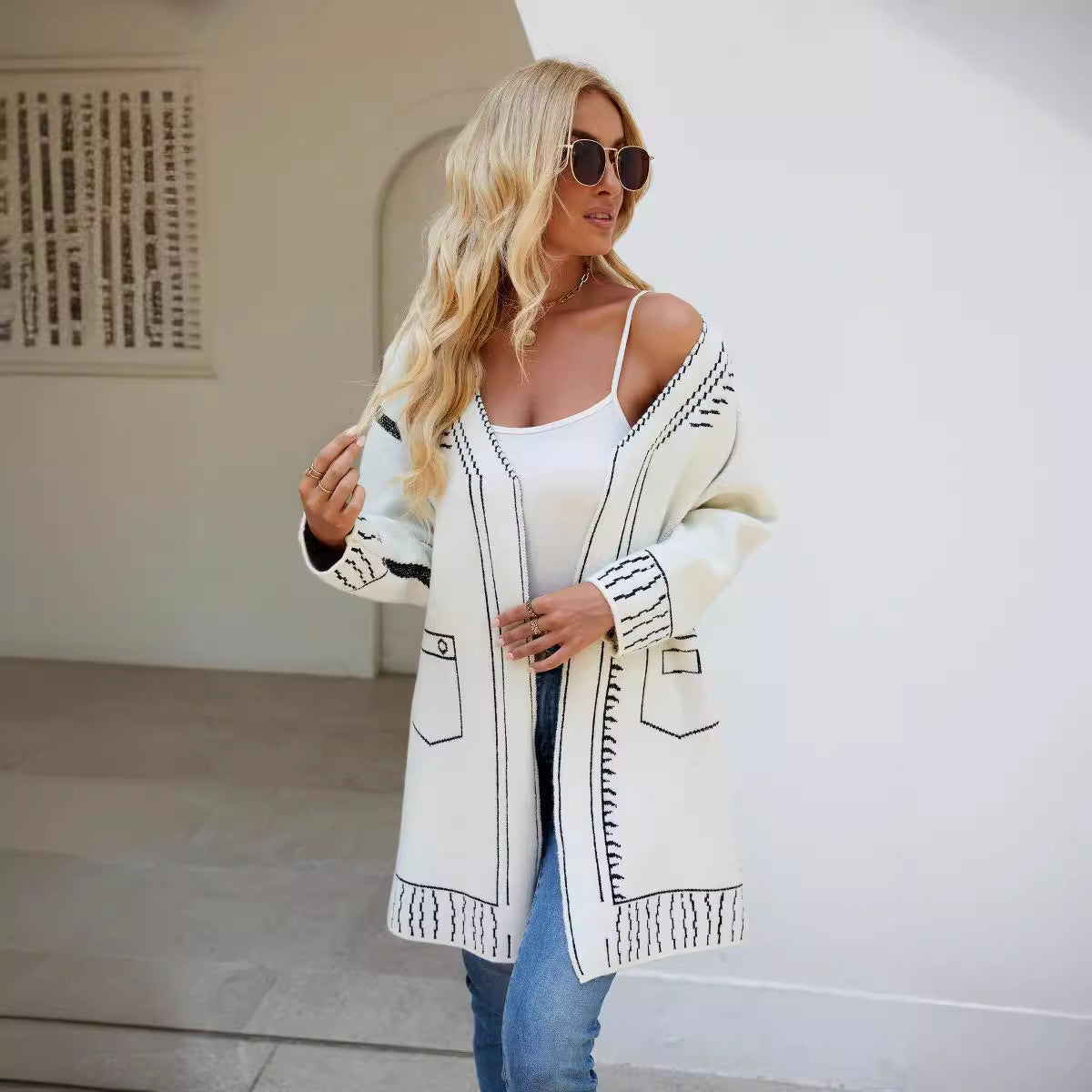 Long Jacquard Lazy Knitting Sweater Coat