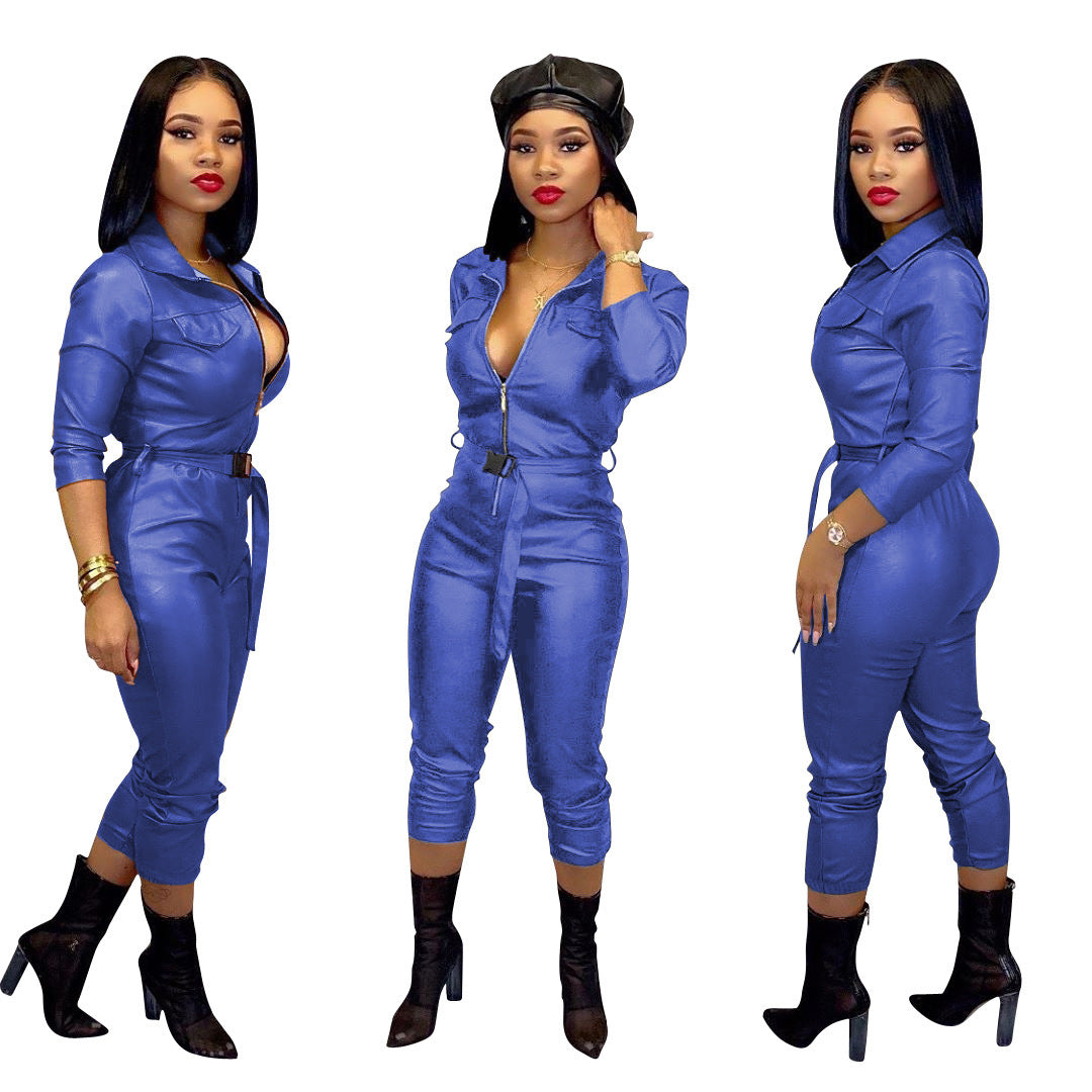 Highly Elastic Leather Jumpsuit