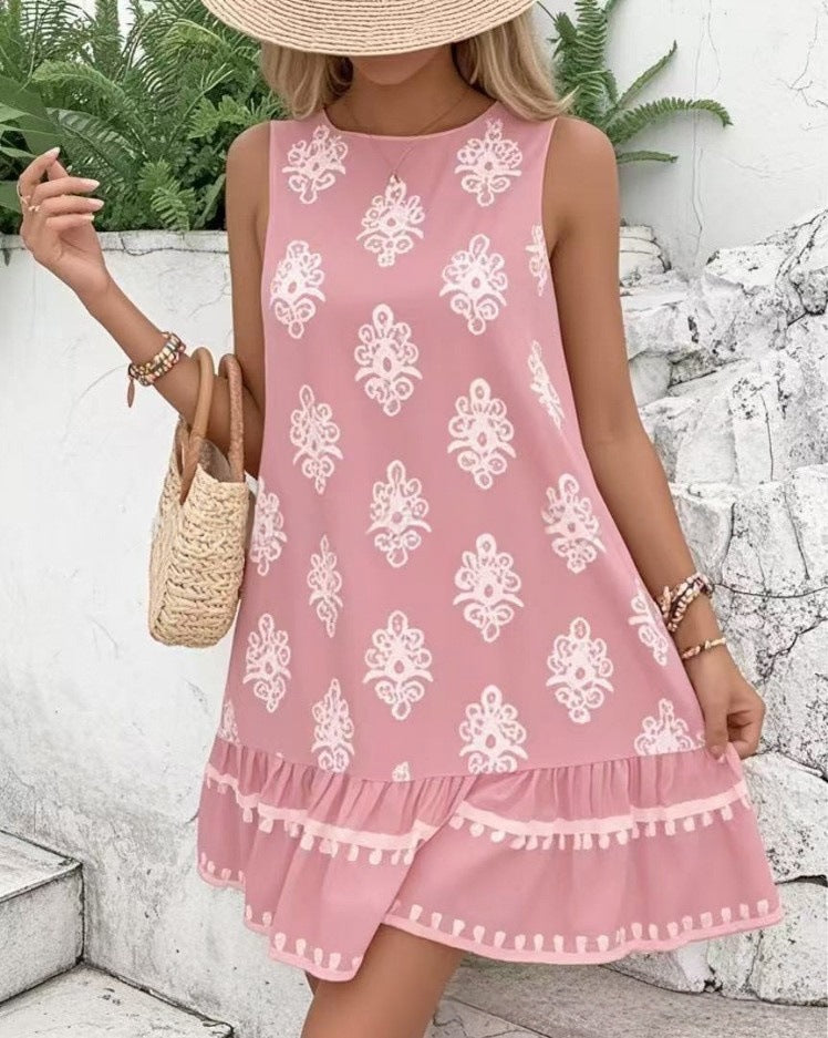 Women's Elegant Printed V-neck A- Line Skirt