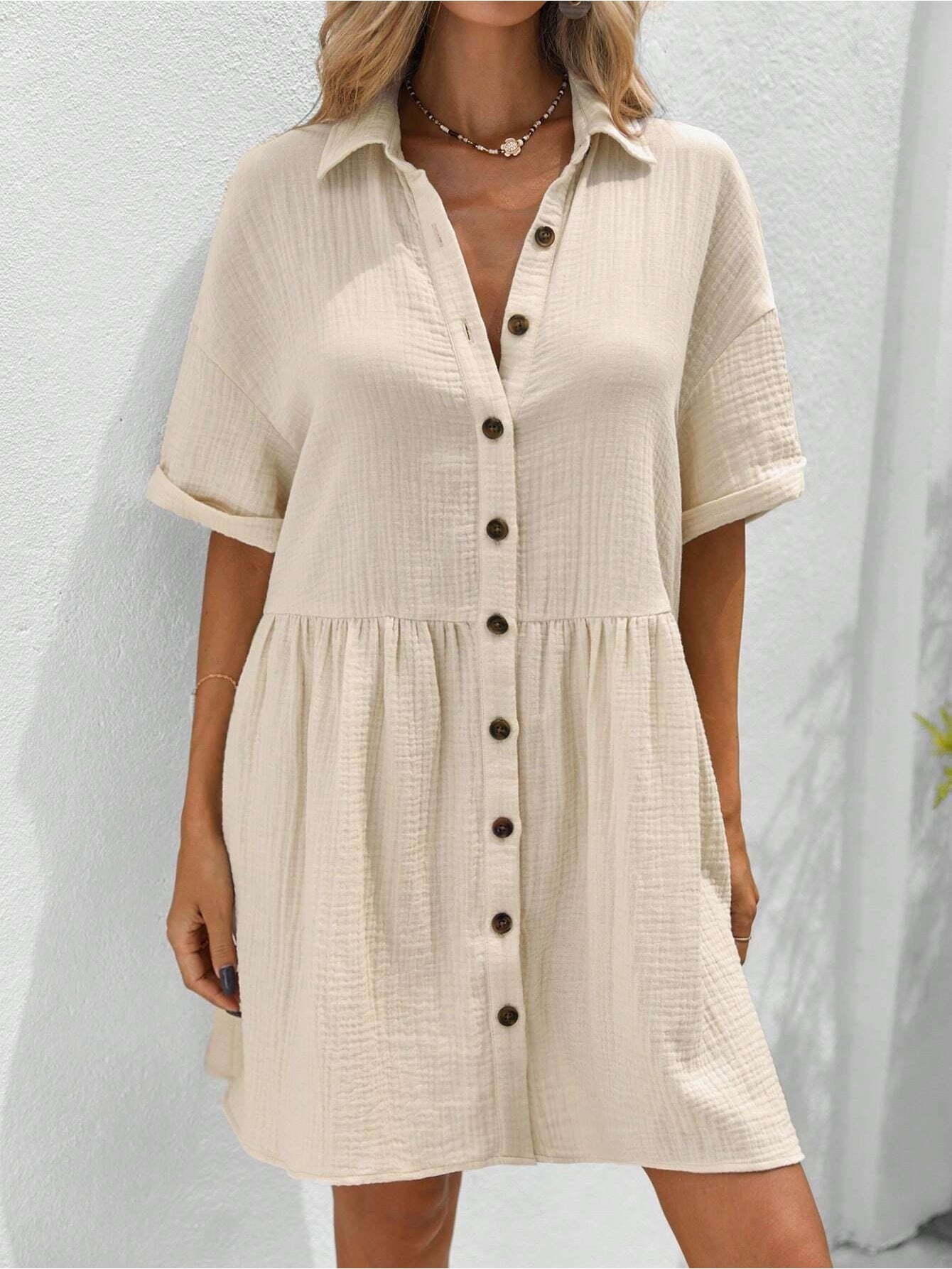 Casual Holiday Shirt Dress With Ruffles - US Only