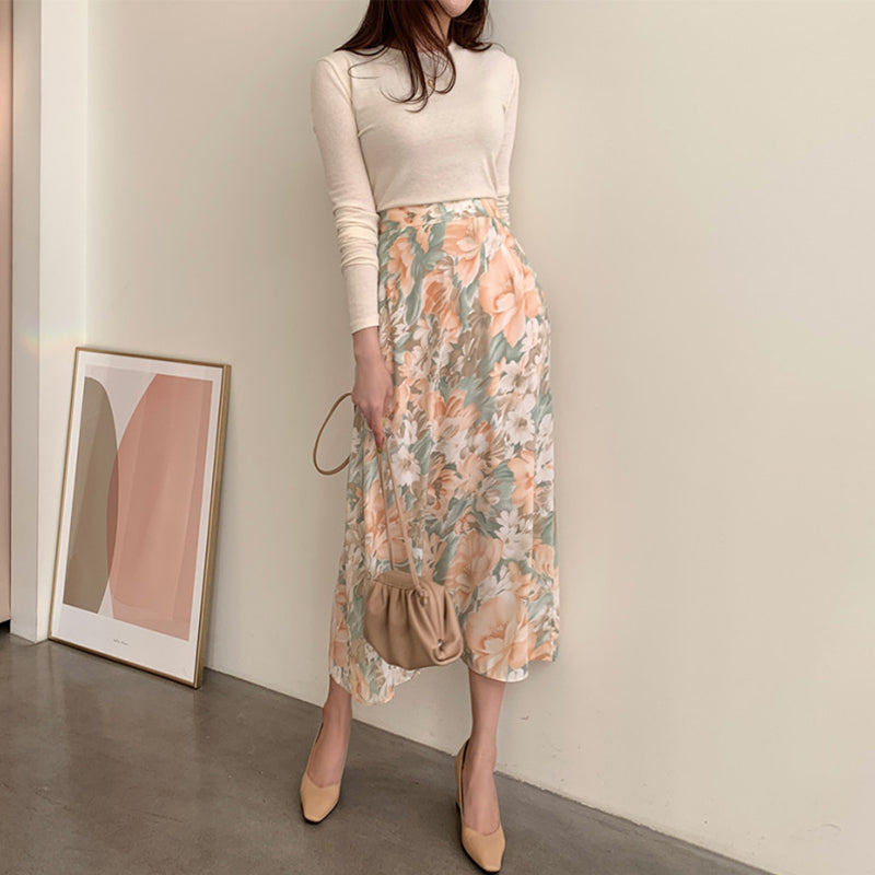 Flower High-Waist Straight Tube Long Skirt