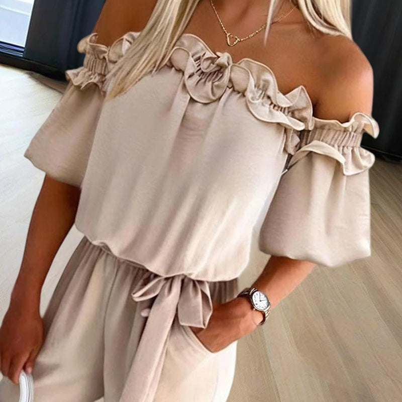 Elegant Ruffle-Sleeves Off-Shoulder Jumpsuit - US Only