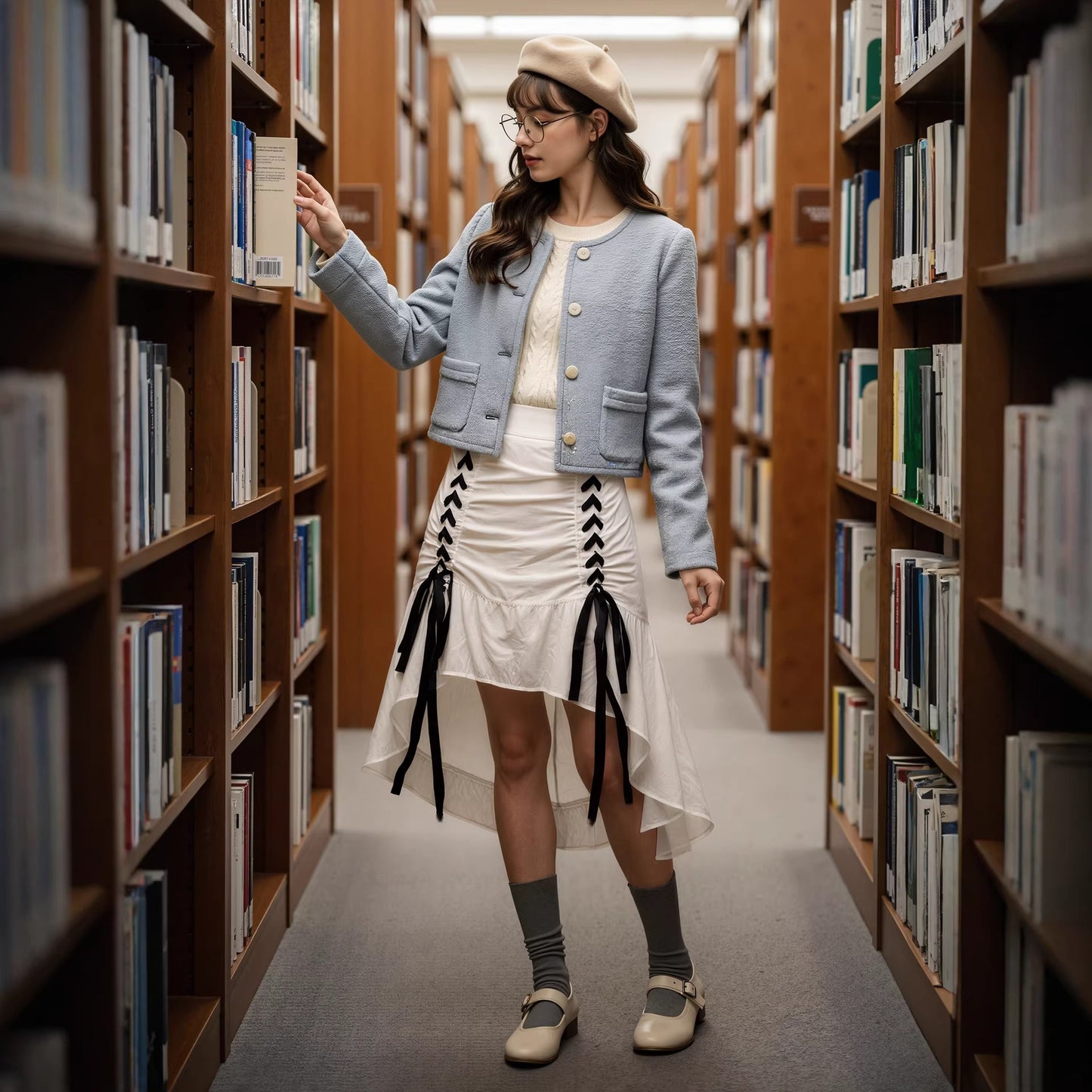 Retro Color-Block Webbing Patchwork Skirt Womens New Niche Design High-Street A-Line