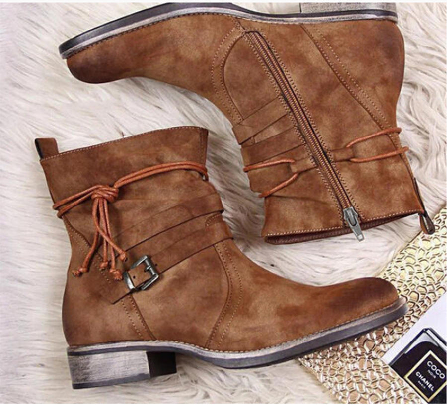 Buckle Ankle Side-Zipper Boots