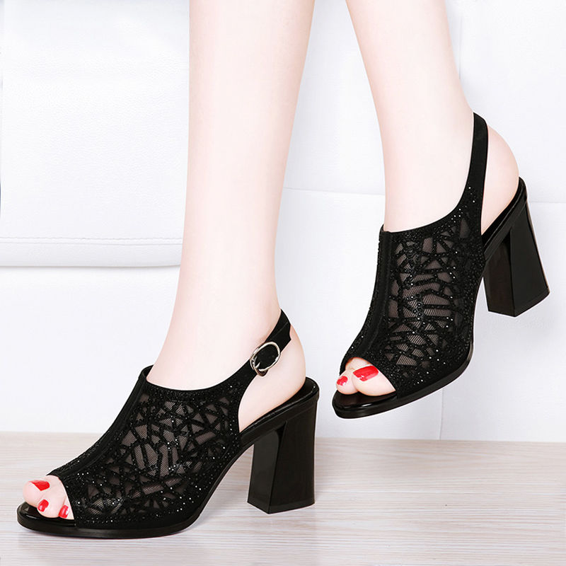 Mesh High-Heeled Pointy Sandals