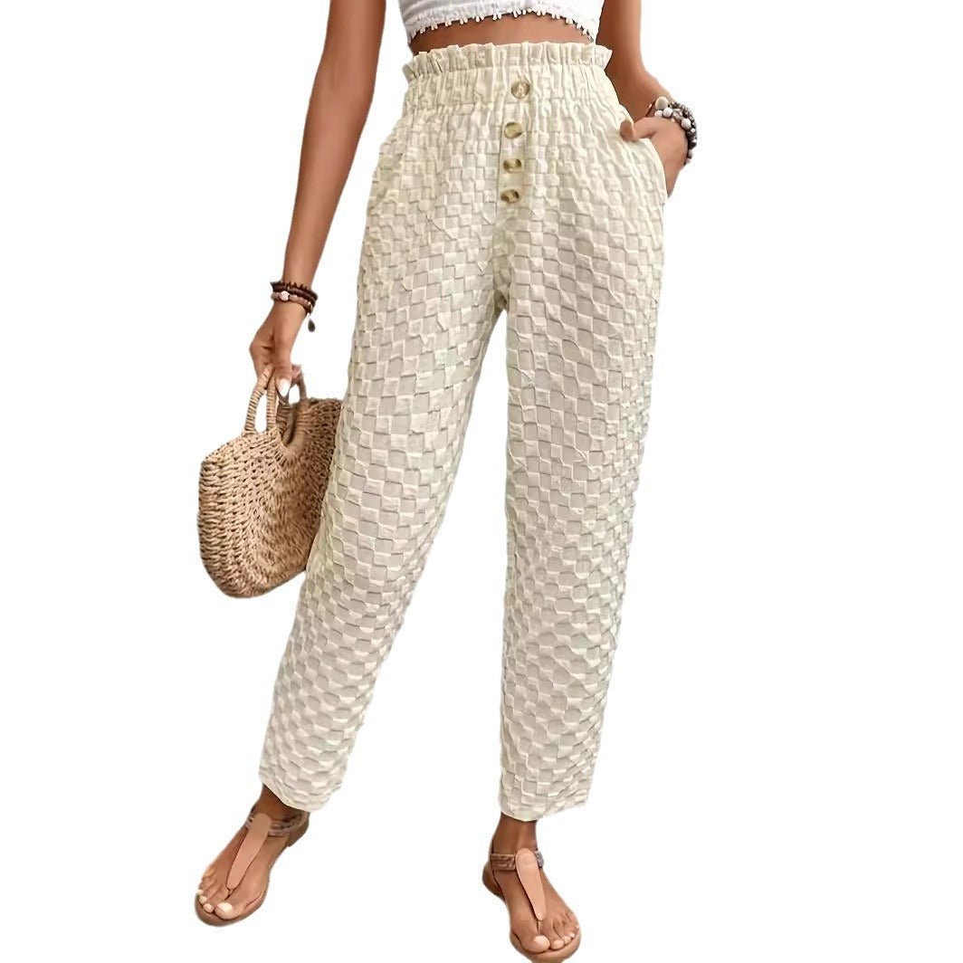 Women's Slim-Fit Buttoned Straight Loose Trousers