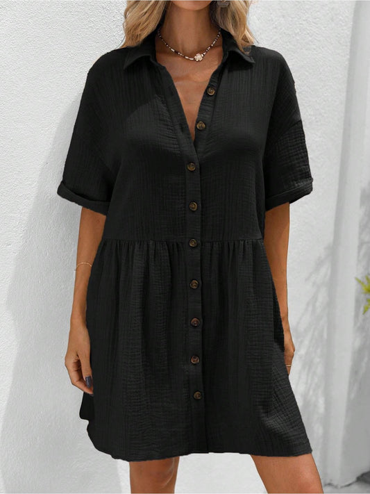 Casual Holiday Shirt Dress With Ruffles - US Only
