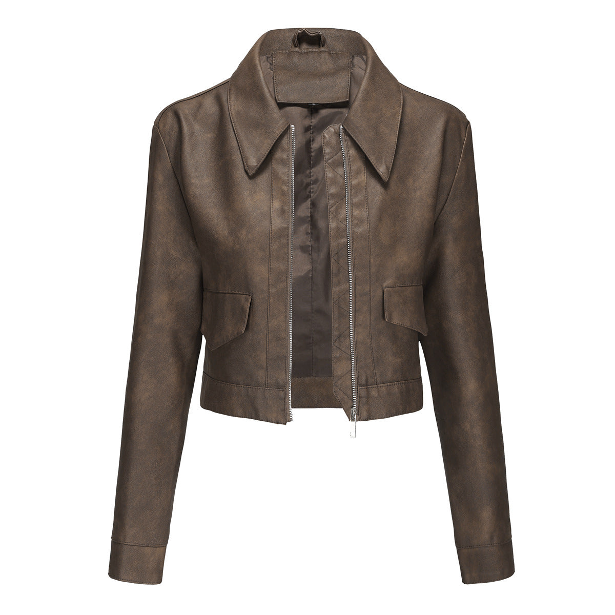 Women's Long-Sleeved Fashionable Faux Leather Jacket