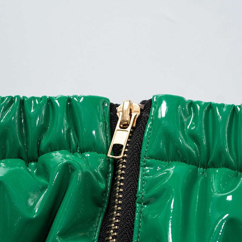 Women's Fashion PU Bright Leather Zipper Skirt