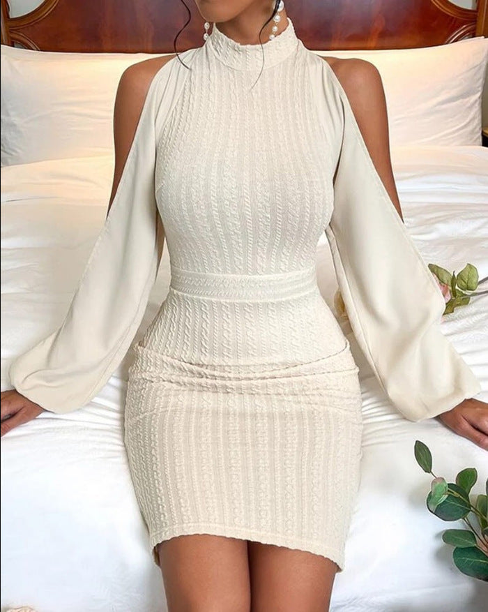 Jacquard Turtleneck Tight Dress