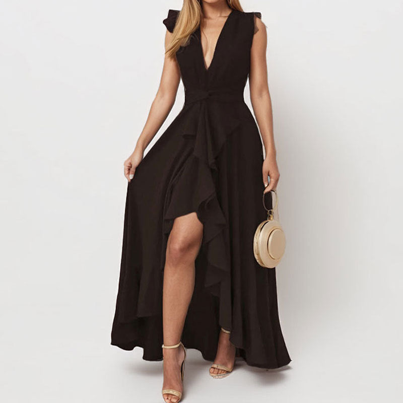 Irregular V-Neck Maxi Dress