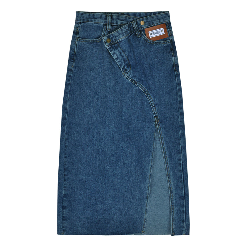 Slit Irregular Denim Skirt