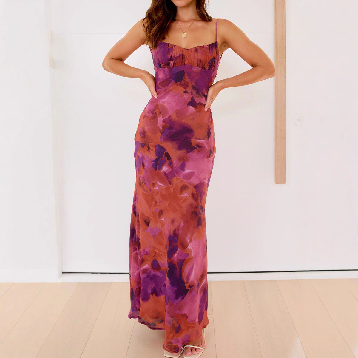 Elegant Dyed Hollow Backless Strap Dress