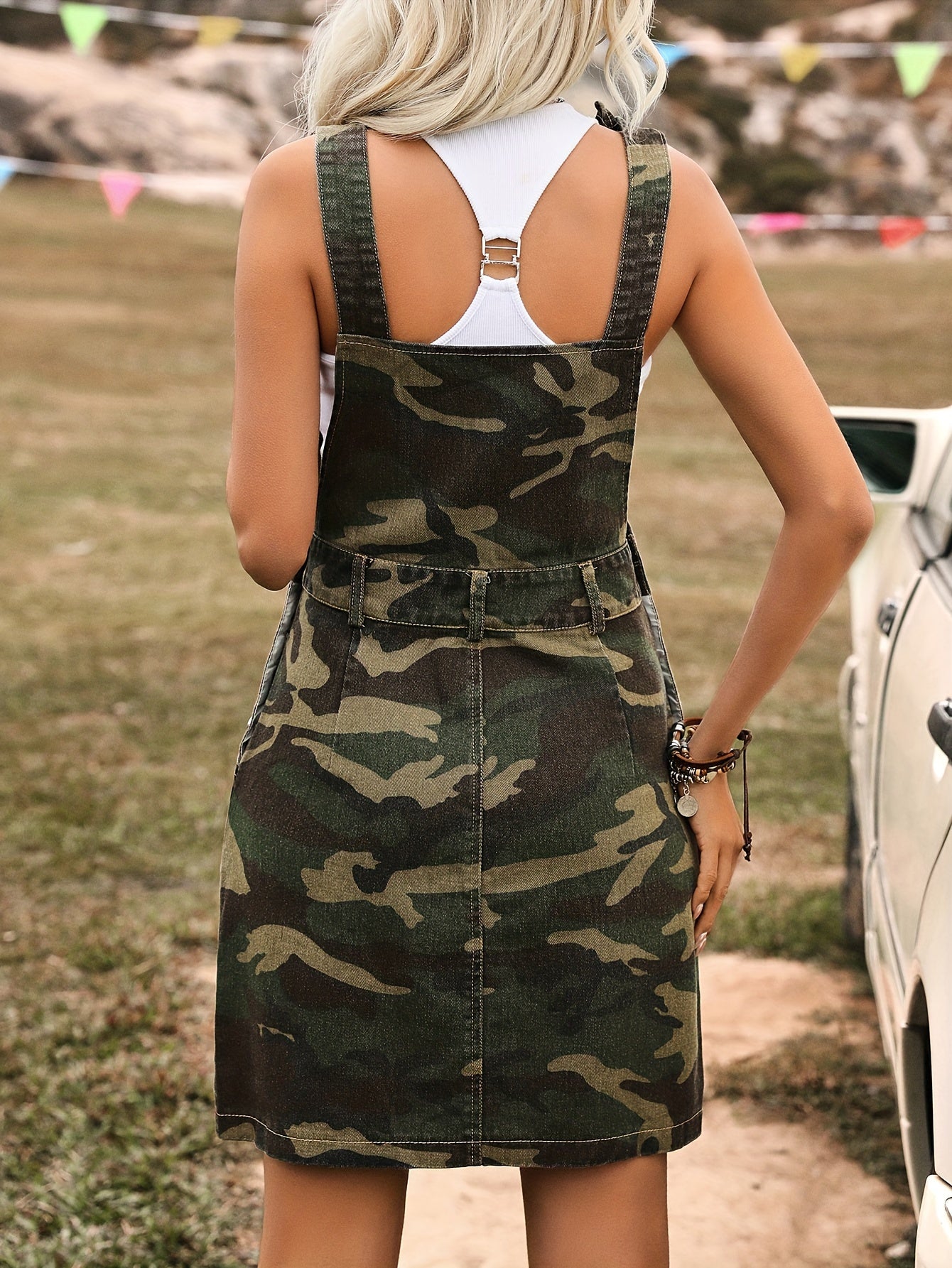 Elegant Vintage Camouflage Overall Dress