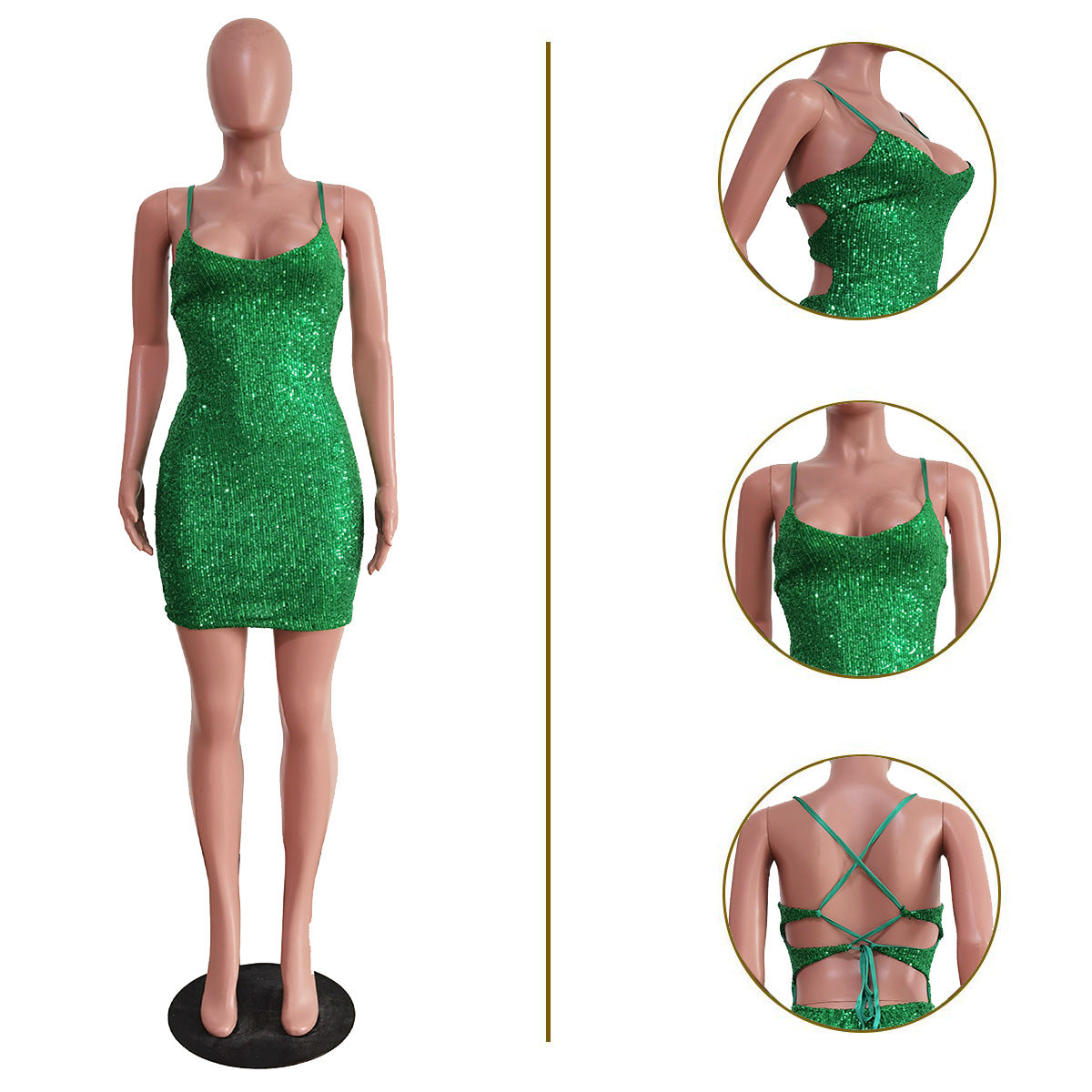 European And American-style Slim-fit Strap Sequin Evening Gown