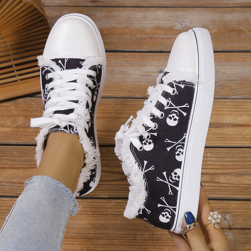 Flat-Bottom Graffiti Canvas Shoes For Women