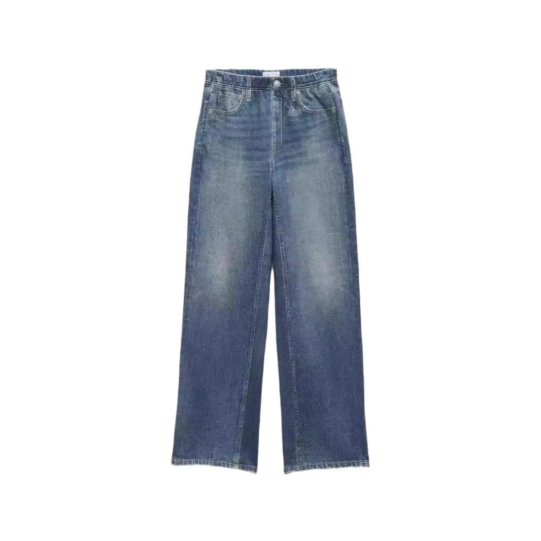 Retro Loose Wide-Leg Denim Trousers