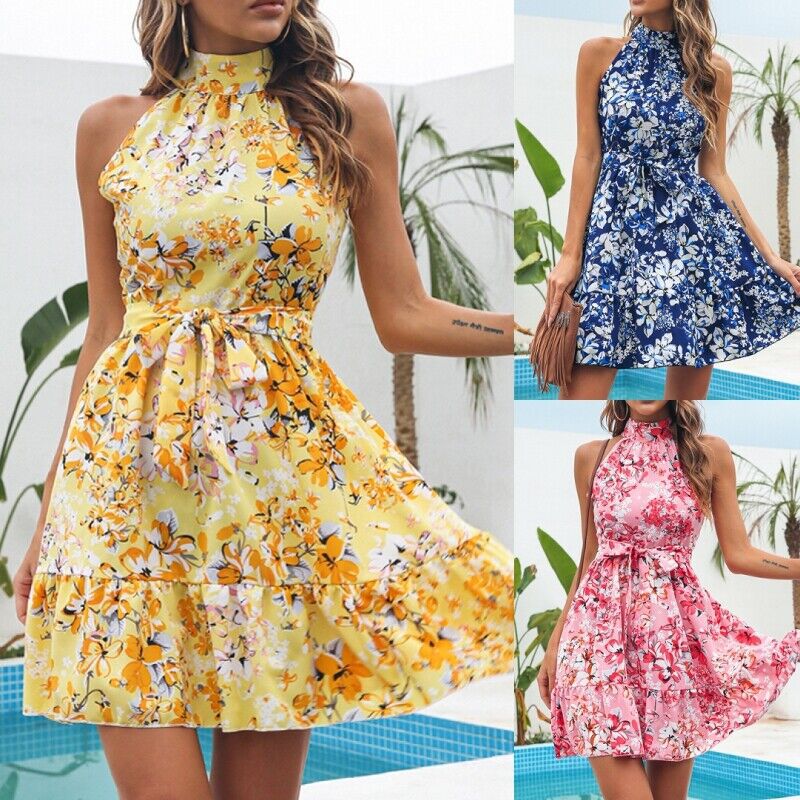 Floral Print Sleeveless Swing Dress