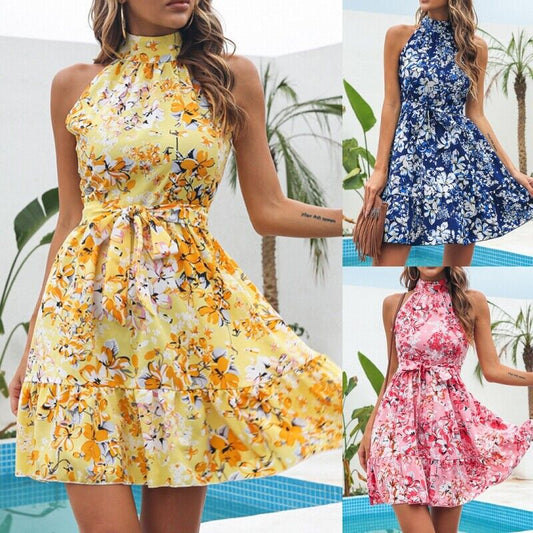 Floral Print Sleeveless Swing Dress