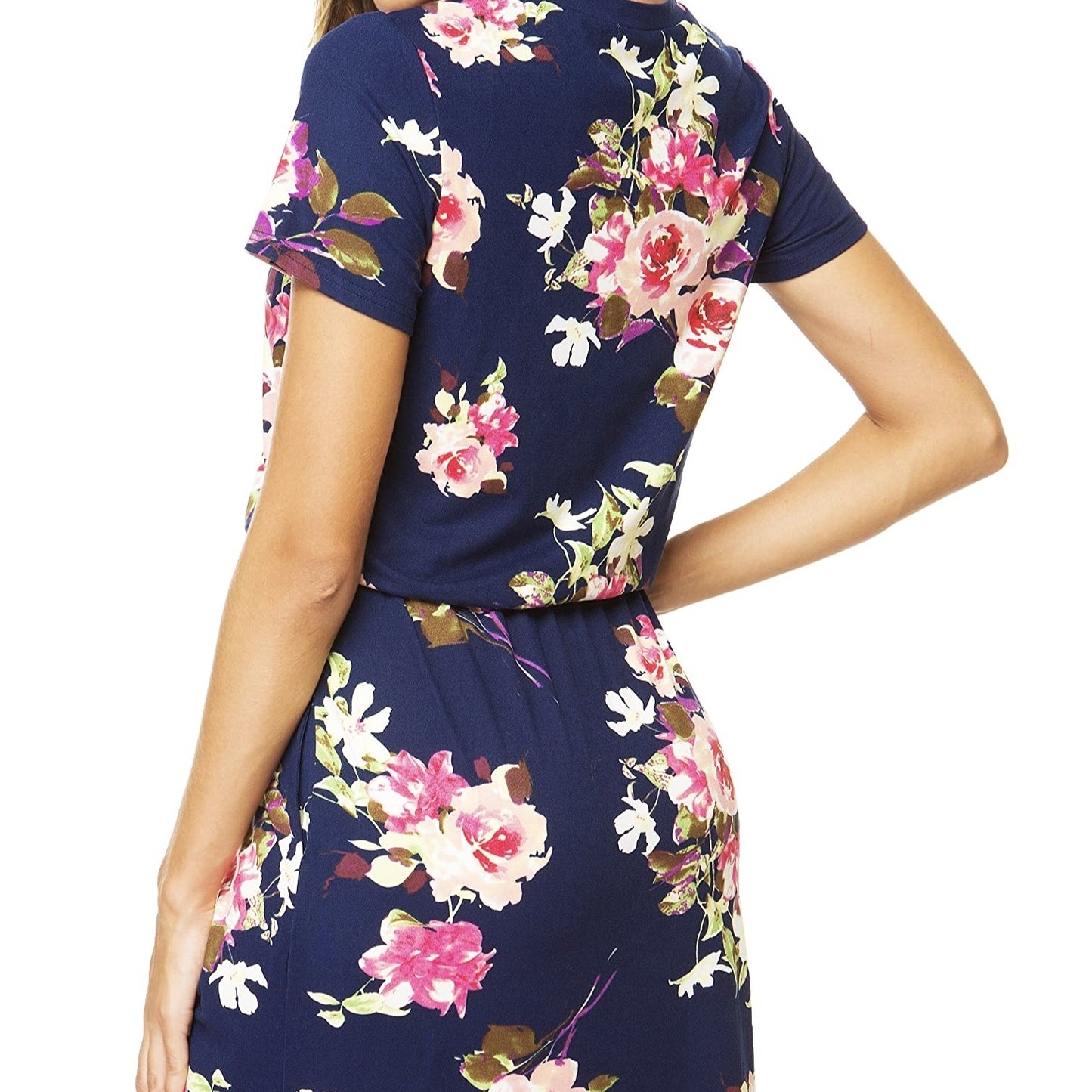 Elegant Floral Drawstring Slanted-Pocket Dress - US Only