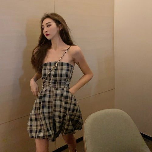 Plaid Short Pants Jumpsuit