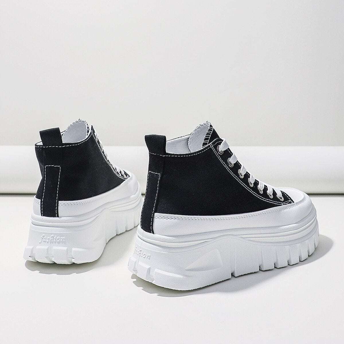 Lace-Up Front High-Top Flatform Canvas Shoes