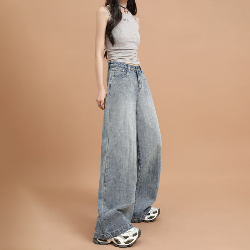 Bamboo-Knot Loose Wide-Leg Denim Trousers