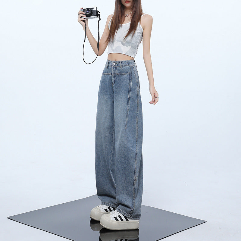 Retro Blue High-Waist Denim Trousers