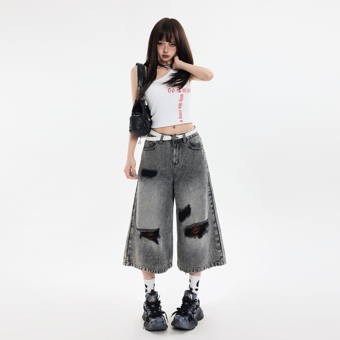 Vintage Seven-Point Wide-Leg Denim Trousers