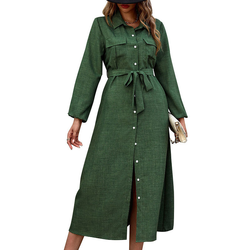 New Turn-Down-Collar Long-Sleeve Dress