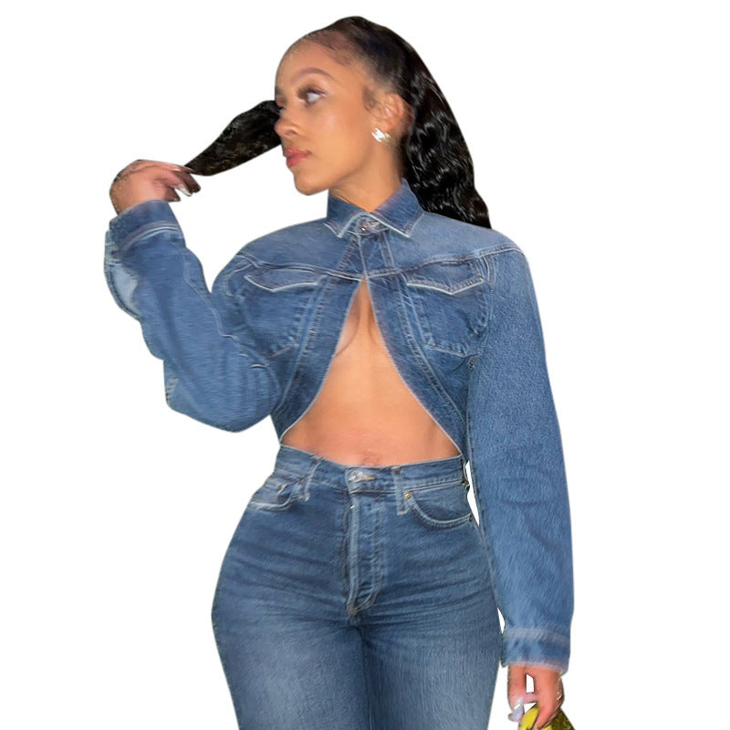 Casual Navel-Out Short Denim Coat