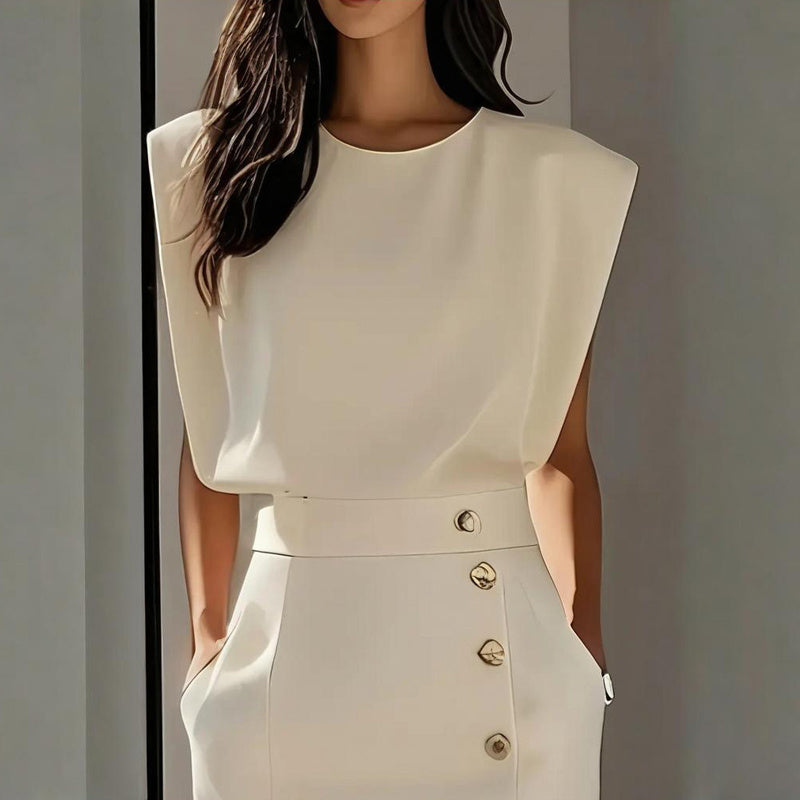 Side-Slit Button & Pockets A-Line Midi Dress - US Only