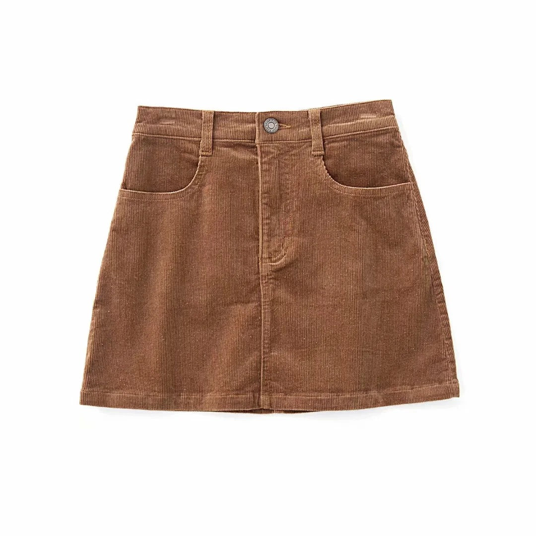 High-Waist All-Match A-Line  Slim Corduroy Skirt For Women