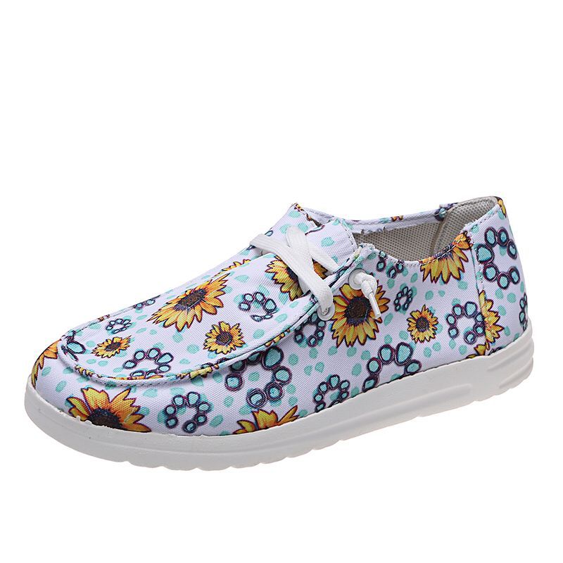 Sunflower Print Flat Casual Canvas Shoes