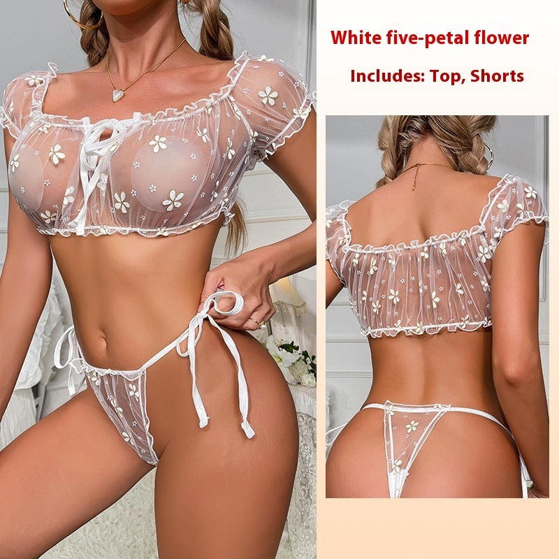 Mesh Petals Tube-Top Lingerie Set