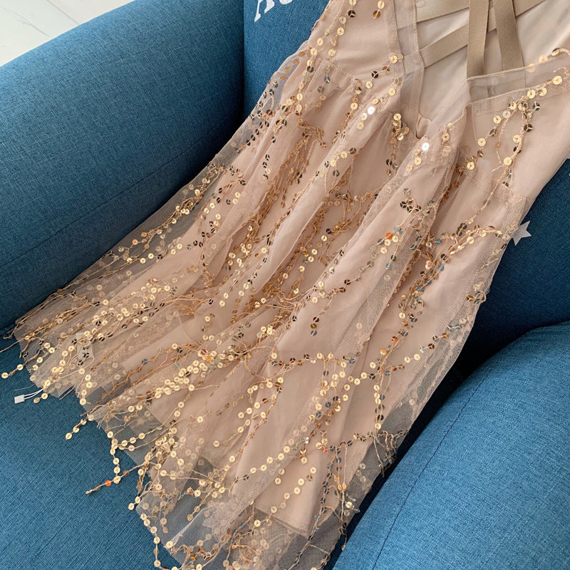 Women's Beach Sequin Suspender Backless Dress