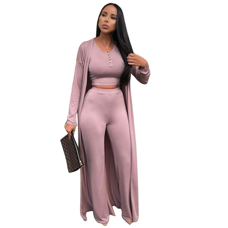 Fashion Solid-Colour Women's Casual Outfut Set