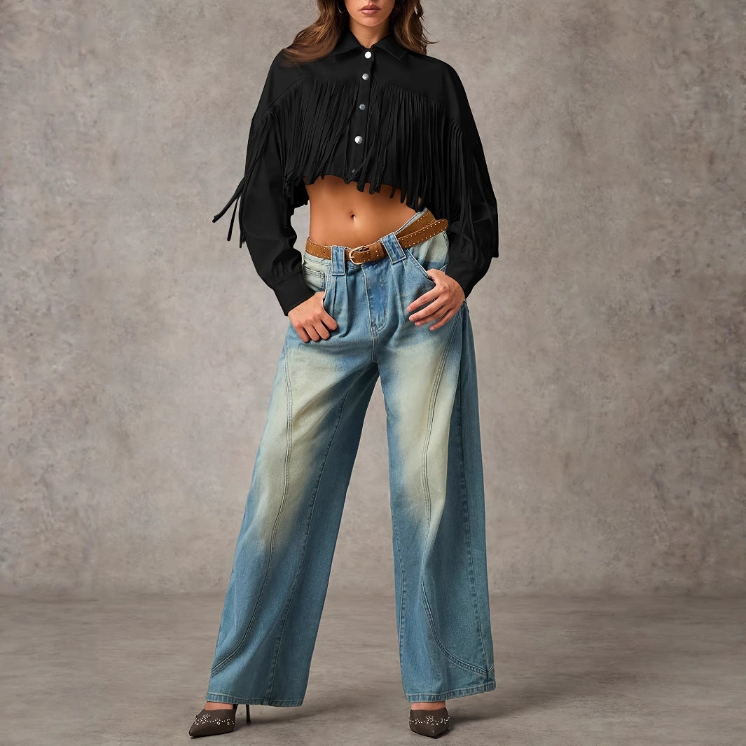 Tassel Front-Buttons Long-Sleeve Jacket