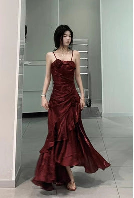 French-Style Mermaid Blue Sling Dress