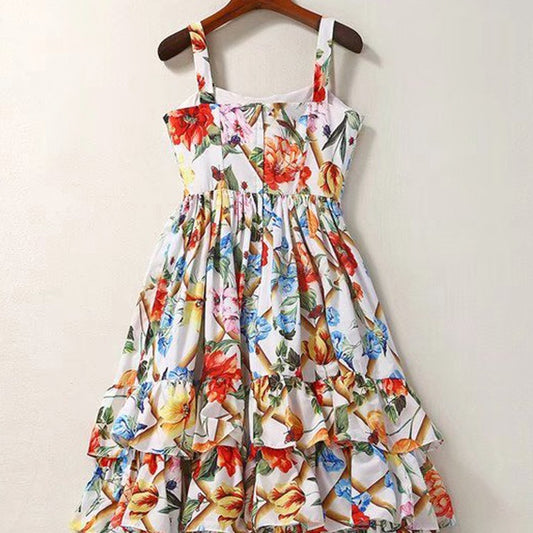 Self-cultivation Medium And Long Print Dress Girl