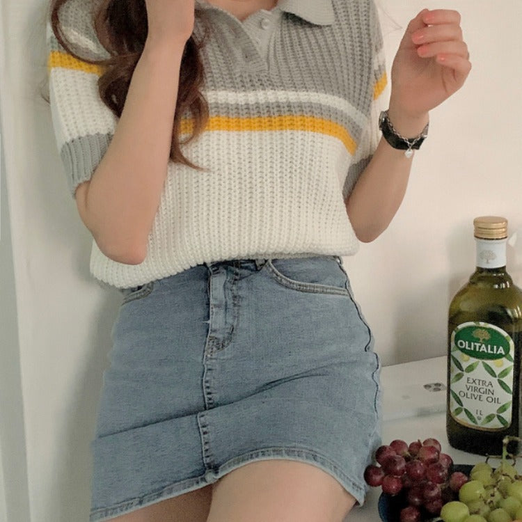 Knitted Short-Sleeve Top For Women