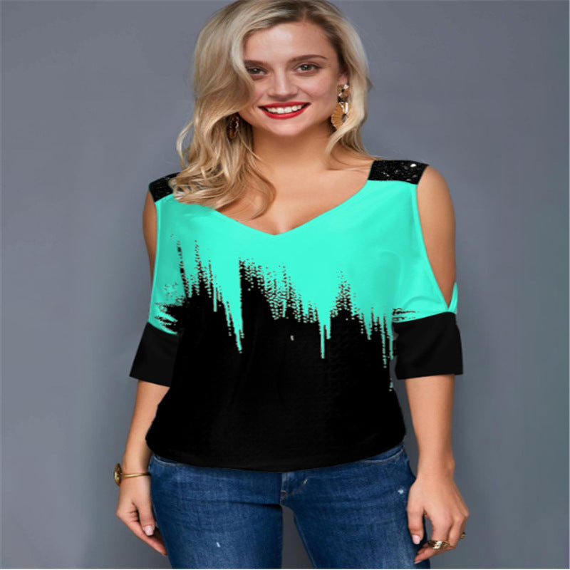 V-Neck Off-the-Shoulder T-Shirt For Women