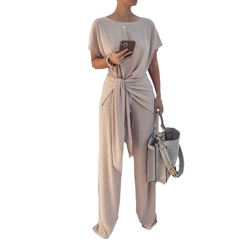 Knitted Pleated Lace-Up Graceful & Fashionable Pants Suit