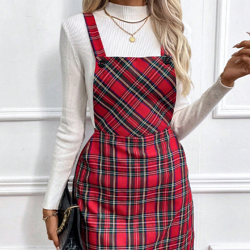 Cute Suspender Plaid Dress