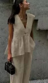 V-Neck Vest & Wide-Leg Pants Outfit